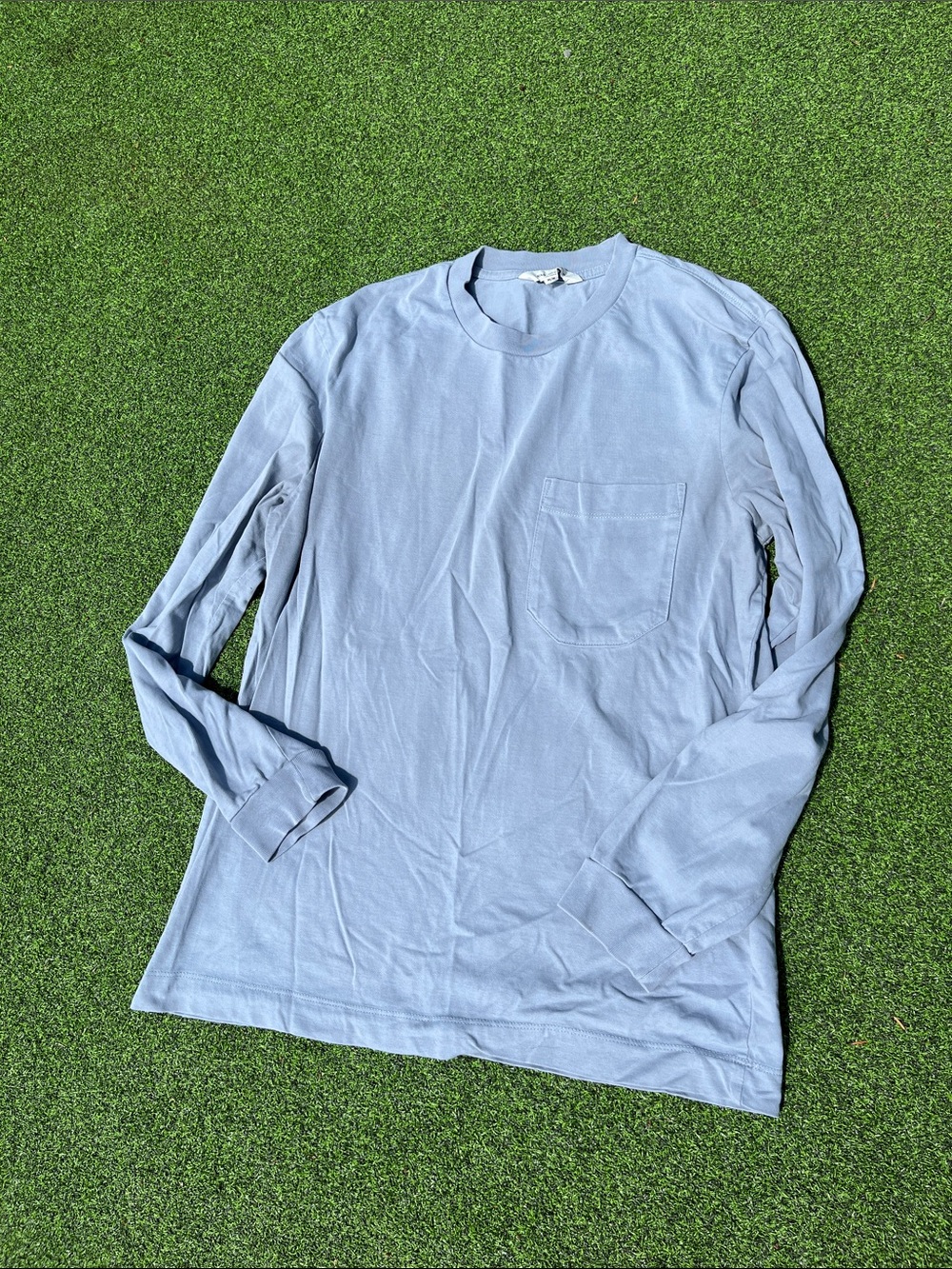 Club Monaco Men's Long-Sleeve Pocket Tee in Pale Blue medium
